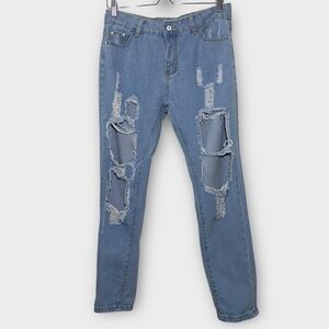 Womens Light Wash Blue Extra Distressed Ripped Jeans Size XL